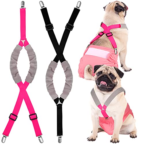 2 Stück Hundewindel-Hosenträger Bauchbänder Hundegeschirr halten Windel an Ihrem Hund für kleine, mittelgroße und große Hunde (schwarz, rosa, groß) von Saintrygo