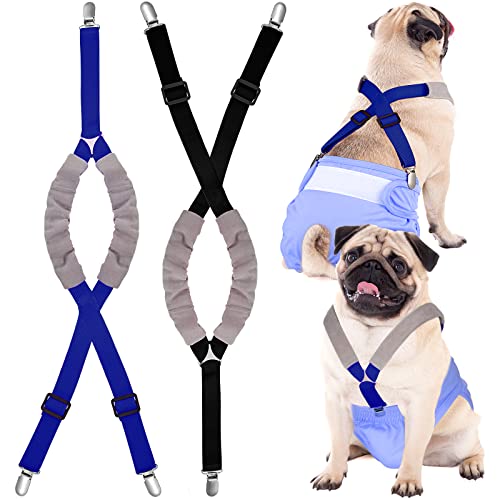 2 Stück Hundewindel-Hosenträger Bauchbänder Hundegeschirr. Halten Sie Windel an Ihrem Hund für kleine, mittelgroße und große Hunde (schwarz, blau, mittelgroß) von Saintrygo