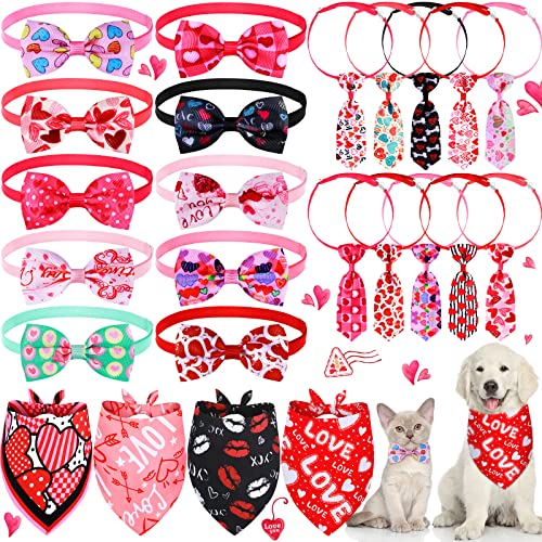 24-teiliges Weihnachts-Hunde-Schleifen-Set, 10 Stück Hunde-Fliegen, 10 Stück Hunde-Krawatten, Haustierpflege-Zubehör für Hunde, Katzen (romantische Muster) von Saintrygo