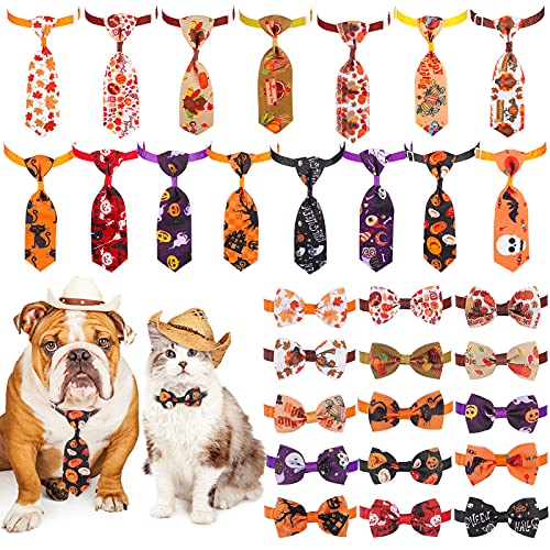 30-teiliges Halloween-Krawatten-Set mit Kürbis und Ahornblatt-Hunde-Krawatten zum Erntedankfest, Truthahn, Katze, Hund, Erntedankfest, Halloween-Partyzubehör von Saintrygo