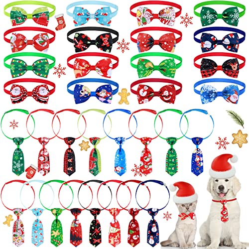 32-teiliges Weihnachts-Haustier-Krawatten-Set enthält 16 Hunde-Krawatten und 16 Hunde-Fliegen mit verstellbarem Halsband, Weihnachtszubehör für Hunde und Katzen, Weihnachtsdekoration von Saintrygo