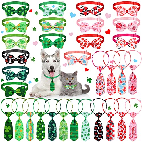 32-teiliges Weihnachts-Hunde-Schleifen-Set enthält 16 Stück Hunde-Fliegen und 16 Stück Hunde-Krawatten mit verstellbarem Halsband, Weihnachts-Pflegezubehör für Hunde und Katzen (leuchtende Farben von Saintrygo