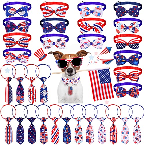 32teiliges Independence Day HundeFliegenSet enthält 16 Stück 4. Juli Hundefliegen und 16 Stück Hundehalsbänder mit verstellbarem Halsband, Haustierpflegezubehör für patriotische Hunde und Katzen von Saintrygo