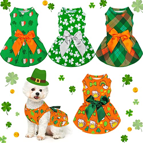 4 Stück St. Patrick's Day Hundekleider Festival Haustier Röcke Doggie Bowknot Kleider Welpen Sommer Niedlich Grün Lustig Tutu Rock Bekleidung Kleidung für Hunde Katzen Haustiere (L) von Saintrygo