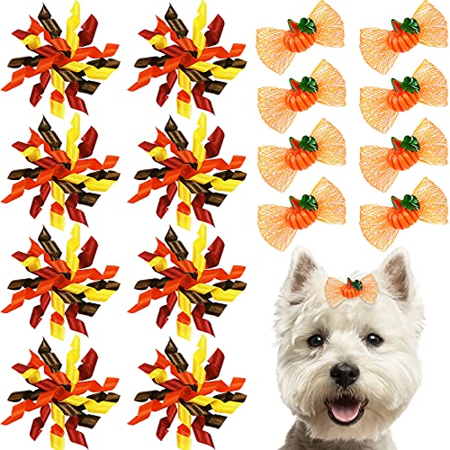 40 Stück Hundehaarschleifen für Halloween, Erntedankfest, Kürbisschleifen für Hunde, Kurven, Hundeschleifen für Herbst und Herbst, Welpen-Top-Knoten-Schleifen, Zubehör für Hunde und Katzen von Saintrygo