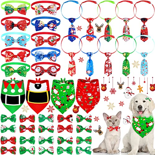44-teiliges Weihnachts-Hunde-Fliegenhalsband-Set beinhaltet 4xDreieck-Bandanas, 10xWeihnachts-Hunde-Krawatten, Rentier, Haustierpflege-Zubehör für Haustiere von Saintrygo