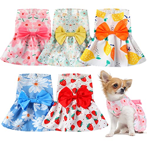 5 Stück Niedlich Hundekleid Sommer PET Welpen Kleidung Weich und Bequem PET Hundekleider mit Schleifenknoten für kleine Haustiere, 5 Stile (groß) von Saintrygo
