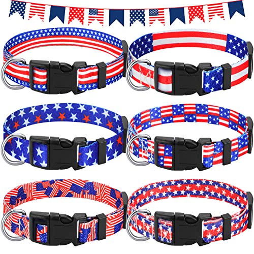 6 Stück Unabhängigkeitstag Hundehalsbänder mit amerikanischer Flagge, patriotisches Hundehalsband 4. Juli, Hundehalsbänder für Unabhängigkeitstag, große mittelgroße und kleine Hunde (Medium) von Saintrygo