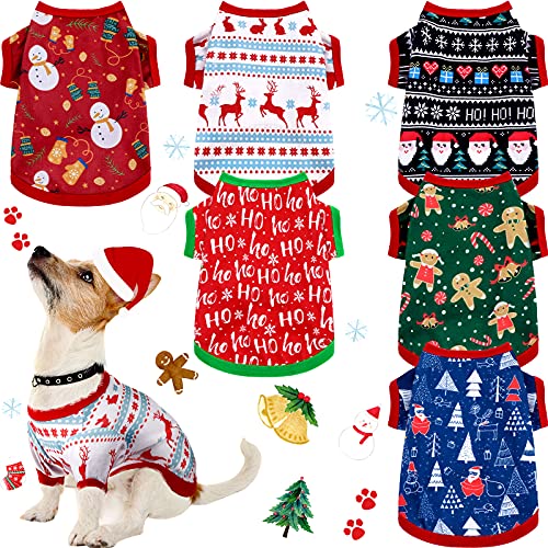 6 Stücke Weihnachten Hundekleidung Haustier Shirts Atmungsaktiv Welpen Weste Gedruckt Weihnachten Schneemann Rentier Santa Claus Hundeshirts für Weiches Outfit Hunde und Katzen (S) von Saintrygo