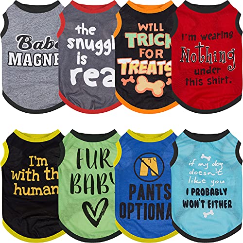 8 Stück Hunde-Shirts, bedruckte Kleidung mit lustigen Buchstaben, Sommer, Haustier-T-Shirts, coole Welpen-Shirts, atmungsaktives Hunde-Outfit, weiches Hunde-Sweatshirt für Haustiere, Hunde, Katzen von Saintrygo
