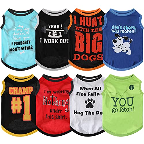 8 Stücke Hunde-Shirts Haustier Bedruckte Kleidung mit lustigen Buchstaben, Sommer-T-Shirts, coole Welpen-Shirts, atmungsaktives Outfit, weiches Sweatshirt für Hunde Katzen (süßes Muster, groß) von Saintrygo