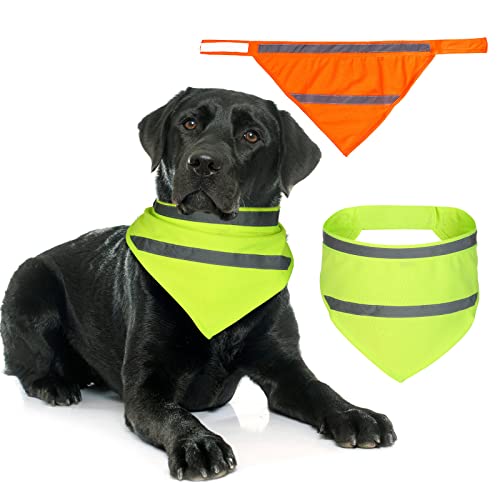 Hundehalstuch, reflektierend, Gelb / Orange, Hundehalstuch, hohe Sichtbarkeit, Sicherheitshund, Camping, Bandana, Dreieck-Lätzchen für mittelgroße und große Haustiere, Hunde, nachts tragen, 2 Stück von Saintrygo