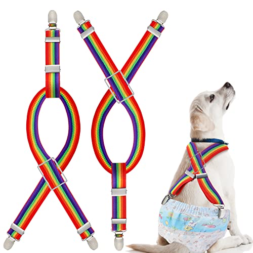 Hundewindel-Hosenträger, Regenbogenfarben, verstellbar, für kleine und mittelgroße Hunde, 2 Stück von Saintrygo