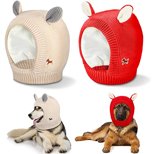 Saintrygo 2 Stück leise Ohren für Hunde, niedliche Hunde-Ohrenschützer, warme Hunde-Strickmütze, Haustier-Weihnachtsmütze für Hunde und Katzen (rot, weiß) von Saintrygo