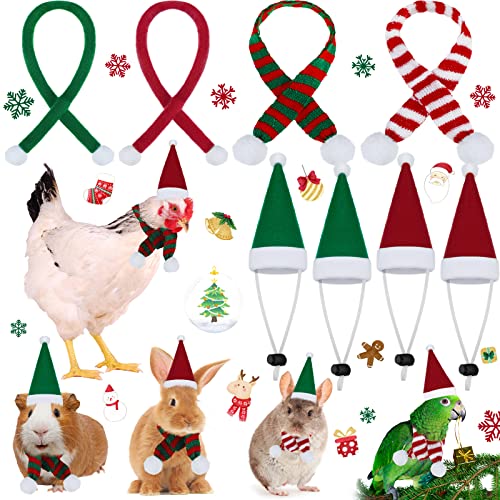 Weihnachtsmütze für Haustiere, mit weißem Pompon, verstellbare Weihnachtsmütze und 4 Stück Haustier-Strickschal mit weißem Ball, Haustier-Halswärmer für Katzen, Hunde, 4 Stück von Saintrygo