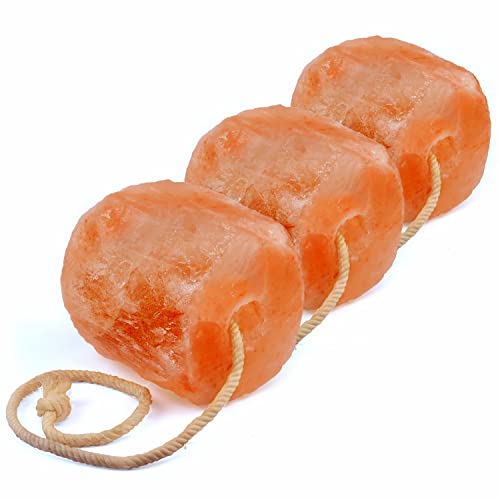 SalNatural 3X Salzleckstein je 2 Kilo mit Kordel, bekannt als Himalaya Salz aus der Salt Range Pakistan. Bergkristall salzleckstein Pferd, Salzleckstein wild, für Rinder, Ziegen, Schafe, usw von SalNatural Reines Bergkristallsalz & mehr