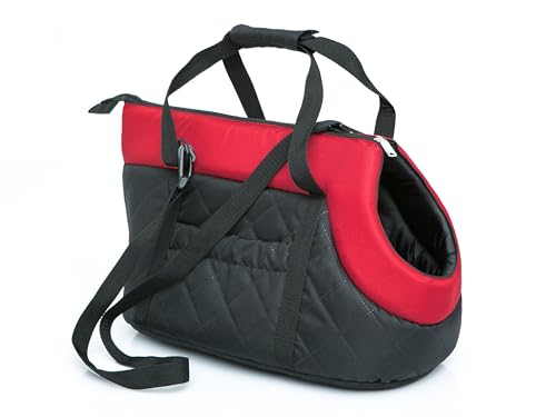 Sales Core Tasche zum Transportieren eines Hundes, Haustiers oder Einer Katze von geringer Größe. Transportbox für Haustiere. Transporttasche für Hunde M (25 x 43 x 27 cm) / Schwarz mit Rot von Sales Core