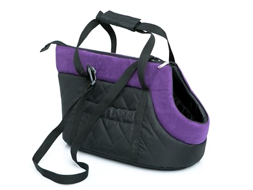 Sales Core Tasche zum Transportieren eines Hundes, Haustiers oder Einer Katze von geringer Größe. Transportbox für Haustiere. Transporttasche für Hunde M (25 x 43 x 27 cm) / Schwarz mit Violett von Sales Core