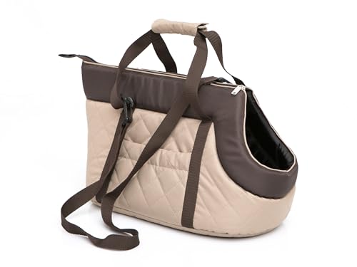 Sales Core Tasche zum Transportieren eines Hundes, Haustiers oder Einer Katze von geringer Größe. Transportbox für Haustiere. Transporttasche für Hunde S (20 x 36 x 22 cm) / Beige mit Braun von Sales Core