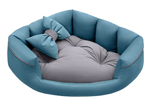 Salla Bett für Hunde & Katzen, Eckbett, Waschbares Hundebett, Kuschelbett für Haustiere, Flauschig & Kuschlig, Kuschelkörbchen mit Kissen, Katzenbett mit Kissen in Schleifenform, Seefarbe, 70 x 70 cm Salla Bett für Hunde & Katzen, Eckbett, Waschbares Hundebett, Kuschelbett für Haustiere, Flauschig & Kuschlig, Kuschelkörbchen mit Kissen, Katzenbett mit Kissen in Schleifenform, Seefarbe, 70 x 70 cm von Salla
