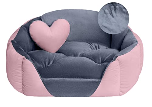 Salla Bett für Hunde & Katzen, Waschbares Hundebett, Kuschelbett für Haustiere, Flauschig & Kuschlig, Haustierbett, Kuschelkörbchen mit Kissen, Katzenbett mit Kissen aus Pelz, Rosa, 75 x 65 cm von Salla