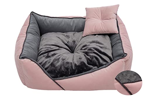 Salla Bett für Hunde & Katzen, Waschbares Hundebett, Kuschelbett für Haustiere, Flauschig & Kuschlig, Haustierbett, Kuschelkörbchen mit Kissen, Katzenbett mit Kissen aus Pelz, Rosa, 80 x 70 cm Salla Bett für Hunde & Katzen, Waschbares Hundebett, Kuschelbett für Haustiere, Flauschig & Kuschlig, Haustierbett, Kuschelkörbchen mit Kissen, Katzenbett mit Kissen aus Pelz, Rosa, 80 x 70 cm von Salla