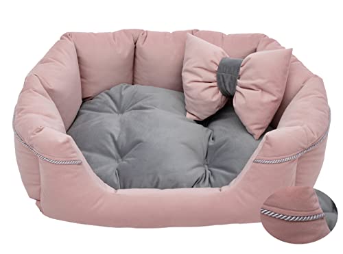 Salla Bett für Hunde & Katzen, Waschbares Hundebett, Kuschelbett für Haustiere, Flauschig & Kuschlig, Kuschelkörbchen mit Kissen, Katzenbett mit Kissen in Schleifenform, Rosa/Graphit, 80 x 65 cm Salla Bett für Hunde & Katzen, Waschbares Hundebett, Kuschelbett für Haustiere, Flauschig & Kuschlig, Kuschelkörbchen mit Kissen, Katzenbett mit Kissen in Schleifenform, Rosa/Graphit, 80 x 65 cm von Salla