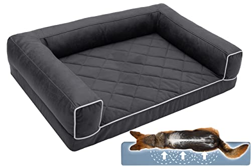 Salla Hundebett, Orthopädisches Bett für Hunde, Waschbares Hundesofa mit Abnehmbarem Bezug, Hundematratze für Haustiere, Haustierbett aus Vintage-Stoff mit Velours, Hundecouch, 80 cm x 60 cm, Graphit von Salla