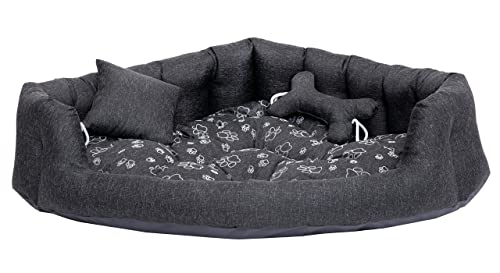 Salla Hundebett, wasserdichte und Kratzfeste Liegematte für Hunde, Schmutzabweisend, 2 Handgenähtes Hundekissen, Eckbett mit Quadratischem Kissen & Kissen in Knochenform, Graphit, 95 x 95 cm Salla Hundebett, wasserdichte und Kratzfeste Liegematte für Hunde, Schmutzabweisend, 2 Handgenähtes Hundekissen, Eckbett mit Quadratischem Kissen & Kissen in Knochenform, Graphit, 95 x 95 cm von Salla