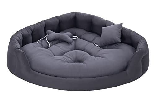 Salla Hundebett, wasserdichte und Kratzfeste Liegematte für Hunde, Schmutzabweisend, 2 Handgenähtes Hundekissen, Eckbett mit Quadratischem Kissen & Kissen in Knochenform, Graphit/Grau, 95 x 95 cm Salla Hundebett, wasserdichte und Kratzfeste Liegematte für Hunde, Schmutzabweisend, 2 Handgenähtes Hundekissen, Eckbett mit Quadratischem Kissen & Kissen in Knochenform, Graphit/Grau, 95 x 95 cm von Salla