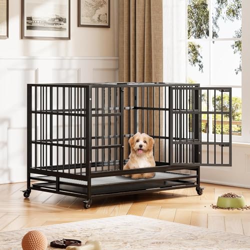 Hochbelastbare Hundekiste, Faltbarer Innenhundekäfig mit Doppeltür, 360° abschließbare Räder und abnehmbarem Tablett, für kleine, mittlere und große Hunde 108x72.4x85cm Hochbelastbare Hundekiste, Faltbarer Innenhundekäfig mit Doppeltür, 360° abschließbare Räder und abnehmbarem Tablett, für kleine, mittlere und große Hunde 108x72.4x85cm von Salutmeuble