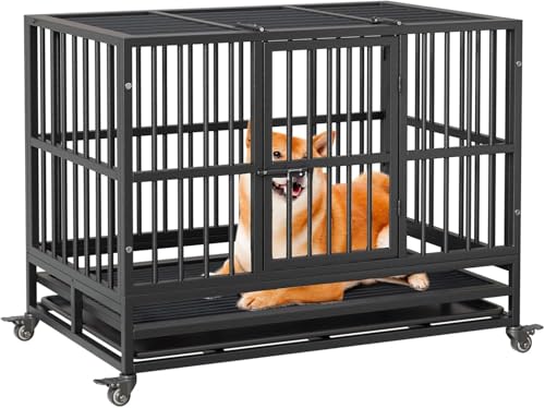 Hochbelastbare Hundekiste, Faltbarer Innenhundekäfig mit Doppeltür, 360° abschließbare Räder und abnehmbarem Tablett, für kleine, mittlere und große Hunde 94x58.5x74.8cm Hochbelastbare Hundekiste, Faltbarer Innenhundekäfig mit Doppeltür, 360° abschließbare Räder und abnehmbarem Tablett, für kleine, mittlere und große Hunde 94x58.5x74.8cm von Salutmeuble
