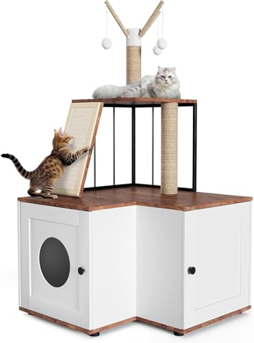 Katzentoilette mit Aufbewahrungsschrank, verstecktes Katzenstreumöbel mit Kratzbrett, Kratzbrett und Spielbälle, großer Kratzbaum mit Katzenstreuschrank, Möbel aus Holz Katzentoilette mit Aufbewahrungsschrank, verstecktes Katzenstreumöbel mit Kratzbrett, Kratzbrett und Spielbälle, großer Kratzbaum mit Katzenstreuschrank, Möbel aus Holz von Salutmeuble