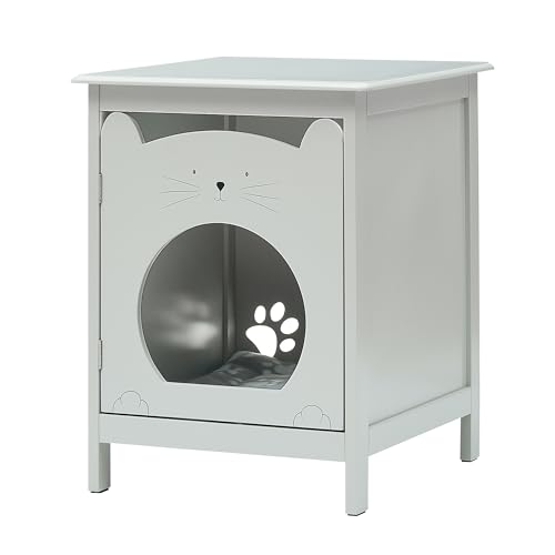 Katzentoilettengehäuse, Verstecktes Katzenstreu-Katzenhaus und Beistelltisch, Katzentoilettenschrank mit Lüftungslöchern, Holzschrank für Katzen, Nachttisch für kleine Katzen und Hunde (Grau) von Salutmeuble