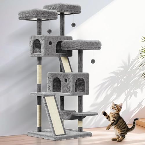 Kratzbaum mit mehreren Ebenen, 167 cm hoch, für große Katzen im Innenbereich, mit Condo/Plush Sitzstangen/Sisal-Kratzposts/Hammocks/Basketball/Verwicklungskugel/Plattform Kratzbaum mit mehreren Ebenen, 167 cm hoch, für große Katzen im Innenbereich, mit Condo/Plush Sitzstangen/Sisal-Kratzposts/Hammocks/Basketball/Verwicklungskugel/Plattform von Salutmeuble
