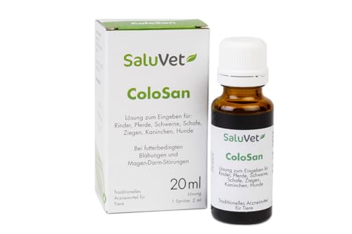 Saluvet ColoSan Lösung für Tiere | 20 ml | Traditionell angewendetes Arzneimittel | Raffiniertes Leinsamenöl | Bei futterbedingten Blähungen und Magen-Darm-Störungen von Saluvet