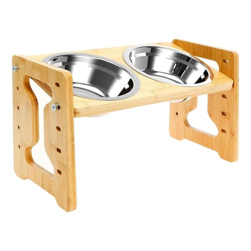 Hundenapf Erhöht | Höhenverstellbar Hundenapf Ständer | Hundenapfständer mit 2 Edelstahlnäpfen | Rutschfestes Futternapf Hund für Hunde und Katzen von Salyeeluly