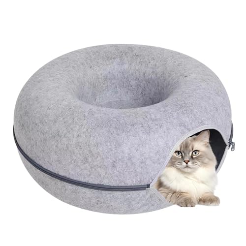 Salyeeluly Katzen Donut | 60cm Katzenhöhlenbett | Filz-Donut-Tunnel mit Reißverschluss | weiches Filzversteck für Kätzchen | Filzrohr für Innenkatzen | Katzenwohnung und Katzenhöhle von Salyeeluly