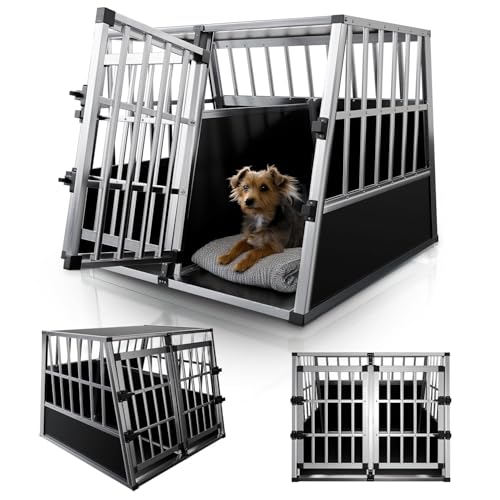 Juskys Alu Hundetransportbox XL - 96x91x70 cm - Auto Hundebox robust & pflegeleicht - 2 Gittertüren verschließbar - Reisebox für Hunde von Juskys