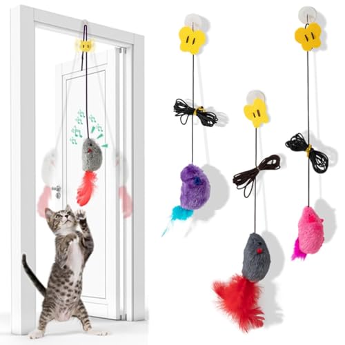 SamHeng 3 Stück Katzenspielzeug Hängende Türrahmen, Katzenmäuse Interaktives Spielzeug mit Quietschender Klang, Selbstbeschäftigung Feder Plüschmaus Katzenauslauf Mausspielzeug SamHeng 3 Stück Katzenspielzeug Hängende Türrahmen, Katzenmäuse Interaktives Spielzeug mit Quietschender Klang, Selbstbeschäftigung Feder Plüschmaus Katzenauslauf Mausspielzeug von SamHeng