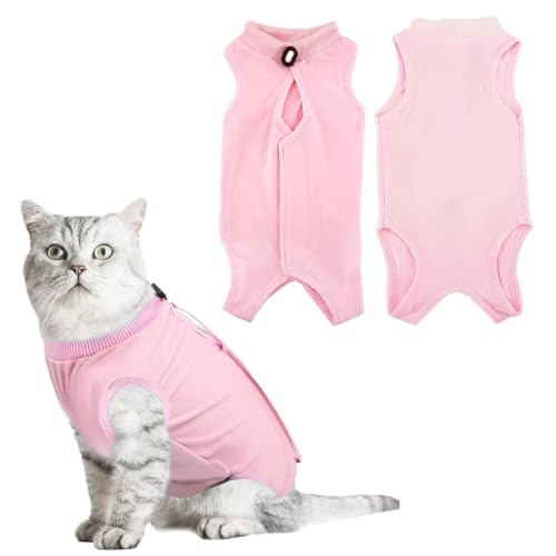 SamHeng Katzen Professioneller Erholungsanzug Chirurgischer Genesungsanzug Nach Operationen für Bauchwunden Oder Hautkrankheiten E-Halsband Alternative für Kätzchen Anti Licking Pyjama Anzug, Rosa-M von SamHeng