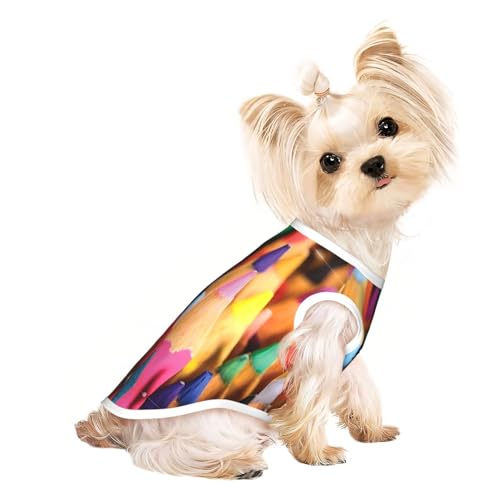 L Pet Atmungsaktives ärmelloses Buntstift-Druck-T-Shirt für kleine bis mittelgroße Katzen, Welpen, Yorkie, Dackel, Französische Bulldogge von SamLng