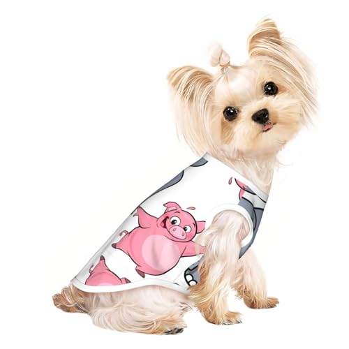 L Pet Atmungsaktives ärmelloses T-Shirt mit Elefanten- und Schweinchen-Aufdruck – kleine bis mittelgroße Katzen, Welpen, Yorkie, Dackel, Französische Bulldogge von SamLng