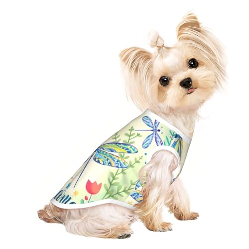 L Pet Atmungsaktives ärmelloses T-Shirt mit Libellen und Blumen, für kleine bis mittelgroße Katzen, Welpen, Yorkie, Dackel, Französische Bulldogge von SamLng