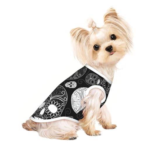 L Pet Atmungsaktives ärmelloses T-Shirt mit Totenkopf-Druck, für kleine bis mittelgroße Katzen, Welpen, Yorkie, Dackel, Französische Bulldogge von SamLng