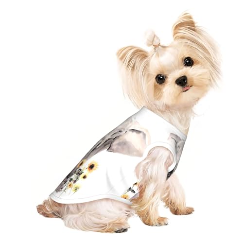 L Pet T-Shirt, atmungsaktiv, ärmellos, Elefanten- und Sonnenblumen-Druck, für kleine bis mittelgroße Katzen, Welpen, Yorkie, Dackel, Französische Bulldogge von SamLng
