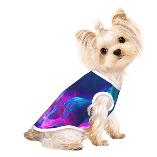 L Pet T-Shirt, atmungsaktiv, ärmellos, Feuerdruck, für kleine bis mittelgroße Katzen, Welpen, Yorkie, Dackel, Französische Bulldogge, Blau und Rosa von SamLng