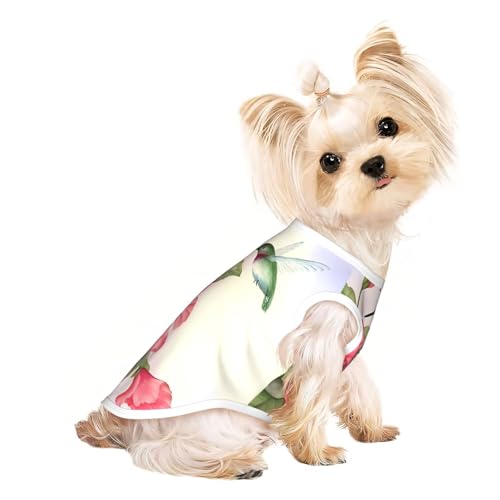 L Pet T-Shirt, atmungsaktiv, ärmellos, Kolibri-Druck, für kleine bis mittelgroße Katzen, Welpen, Yorkie, Dackel, Französische Bulldogge von SamLng