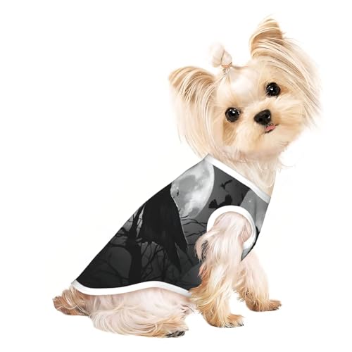 L Pet T-Shirt, atmungsaktiv, ärmellos, Krähenvögel, bedruckt, für kleine bis mittelgroße Katzen, Welpen, Yorkie, Dackel, Französische Bulldogge von SamLng