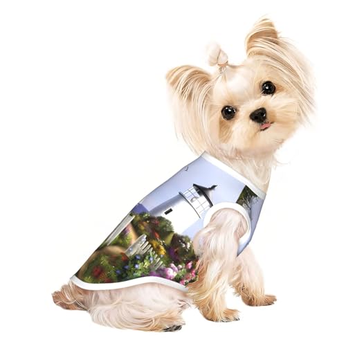 L Pet T-Shirt, atmungsaktiv, ärmellos, Leuchtturm, Diamantmalerei, für kleine bis mittelgroße Katzen, Welpen, Yorkie, Dackel, Französische Bulldogge von SamLng